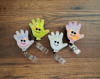 Happy Gloves Badge Reel, Badge Reel, Gloves Planner clip, Interchangeable Feltie, Interchangeable Badge Reel