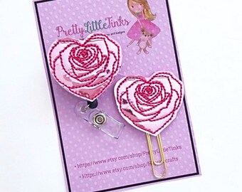 Rose Heart Badge Reel, Heart Badge Reel, Rose Badge reel, Interchangeable Badge Reel, Hologram Badge Reel