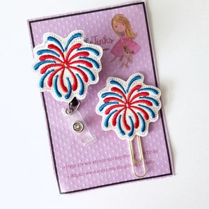 4th of July Firework Badge Reel, fireworks Badge Reel, fireworks Planner clip, Interchangeable Feltie, Interchangeable Badge Reel