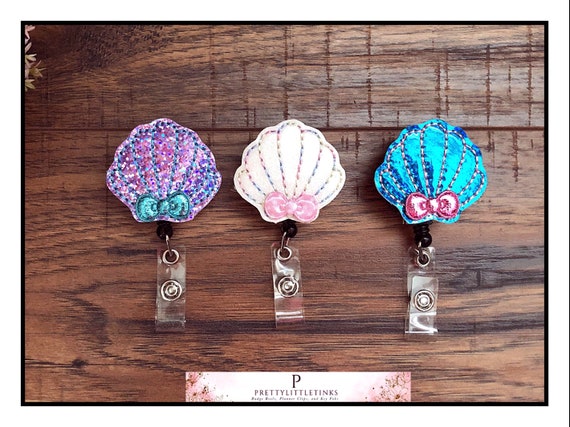 Glitter Seashell Badge Reel, ID Badge Reel, Badge Reel, Nurse