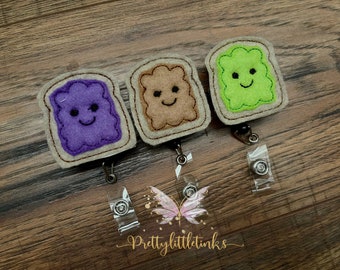 PB , Jelly or Avocado Badge Reel, Badge Reel, Nurse Badge Reel, Feltie Badge Reel, Interchangeable Badge Reel, Toast badge reel