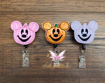 Mouse Pumpkin Badge Reel, Interchangeable Feltie, Interchangeable Badge Reel, Mouse Pumpkin Planner Clip