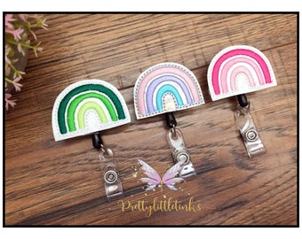 Rainbow Badge Reel, Badge Reel, Rainbow Planner clip, Interchangeable Feltie, Interchangeable Badge Reel