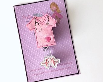 Scrubs And EKG Badge Reel, ID Badge Reel, Scrubs Badge Reel, Medical Badge Reel, Nurse Badge Reel, Scrubs Feltie