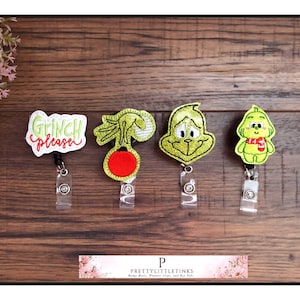 Inspired Grinch Badge Reel, Christmas Badge Reel, Planner clip, Interchangeable Feltie, Interchangeable Badge Reel