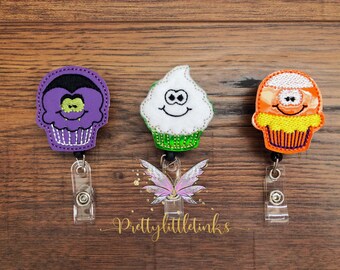 Monster Cupcake Badge Reel, Halloween, Interchangeable Badge Reel, Spooky cupcake badge reels,  Planner Clip