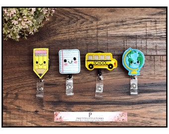 School Badge Reel, Bus Badge Reel, Pencil Badge Reel, Paper Badge Reel, Interchangeable Badge Reel, Globe, Planner Clip