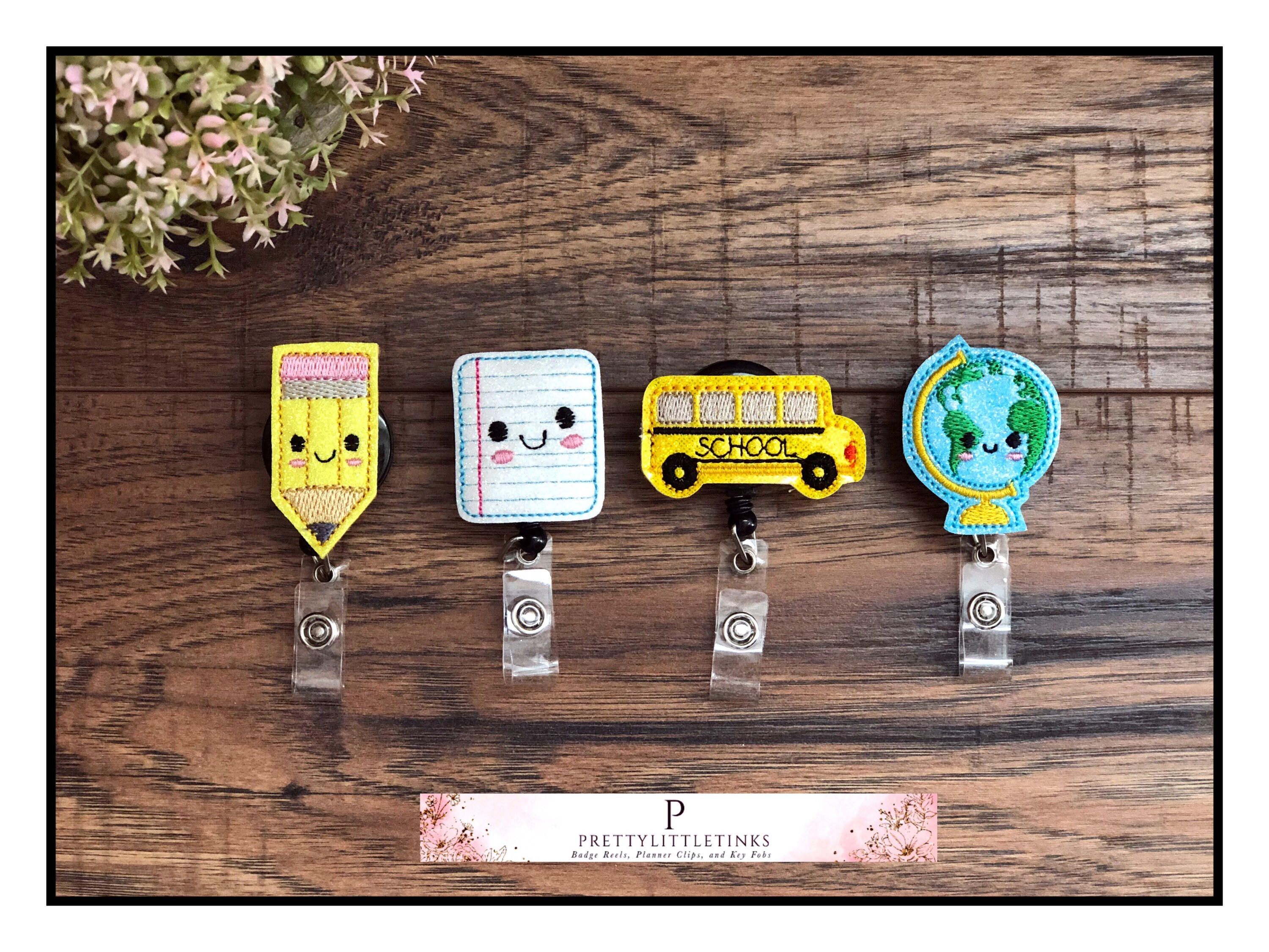 School Badge Reel, Bus Badge Reel, Pencil Badge Reel, Paper Badge Reel, Interchangeable Badge Reel, Globe, Planner Clip