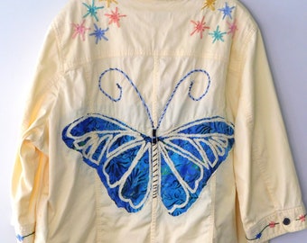 Women's Butterfly Jacket Yellow Jean Jacket Wearable Art