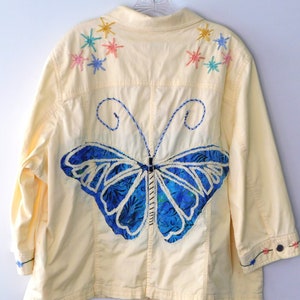 Women&#39;s Butterfly Jacket Yellow Jean Jacket Wearable Art