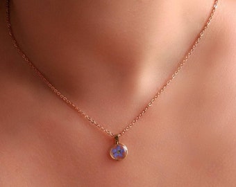 Dainty pressed flower necklace personalized, Simple small resin necklace, Sterling silver or gold