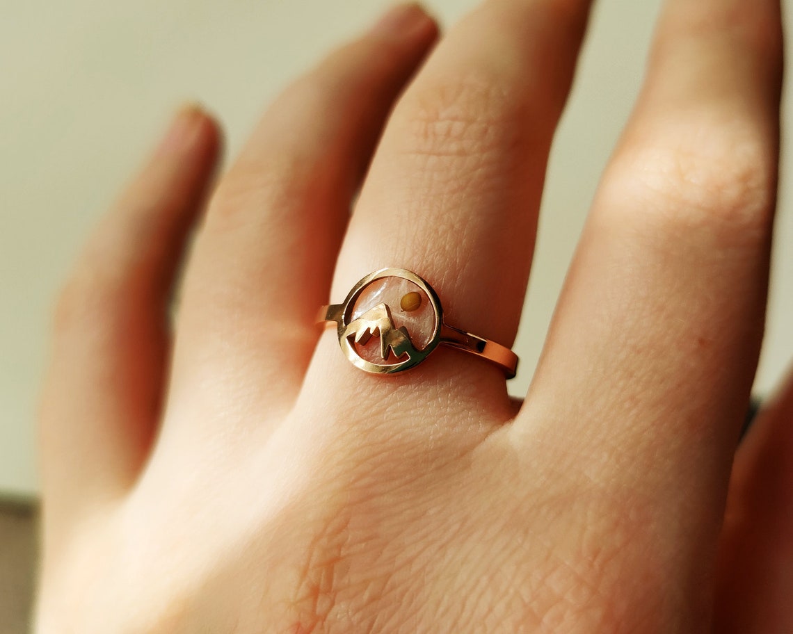 Mountain & Mustard seed ring 18K gold plated Adjustable ring Etsy