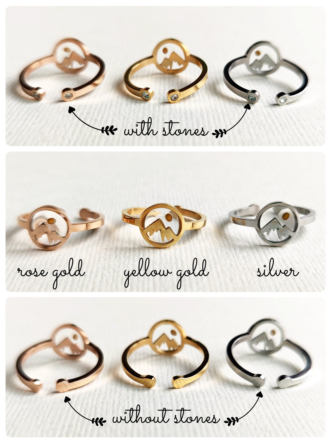 Mountain & Mustard seed ring 18K gold plated Adjustable ring Etsy