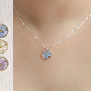 Forget me not necklace personalized, Small pressed flower jewelry, Gold or sterling silver