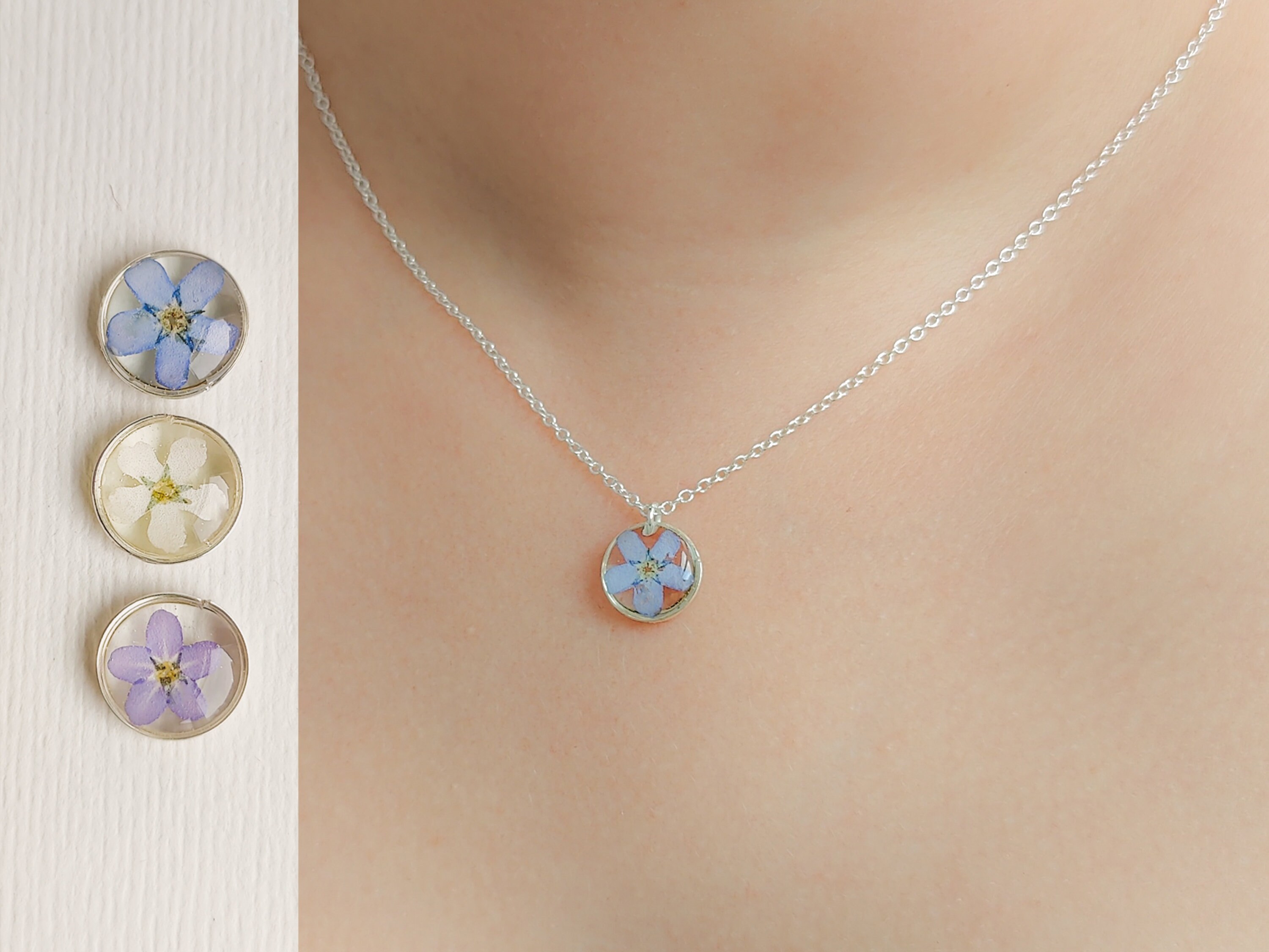 Forget Me Not Real Dried Flower Necklace Set / Earring, Necklace & Earrings by myBageecha