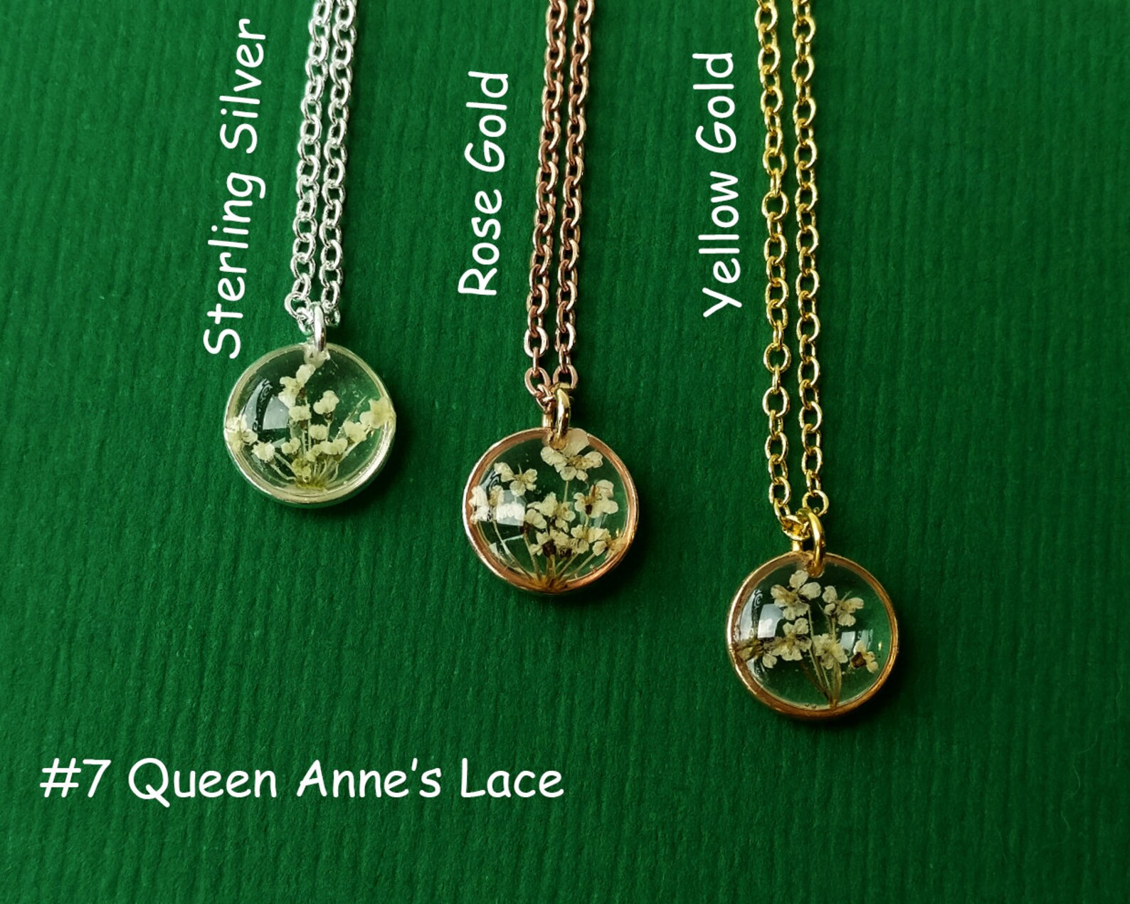 10mm Rose Gold Real Flower Necklace Tiny Pressed Flower Etsy