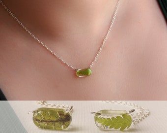 Fern necklace, Small pressed flower necklace personalized, Gold or sterling silver