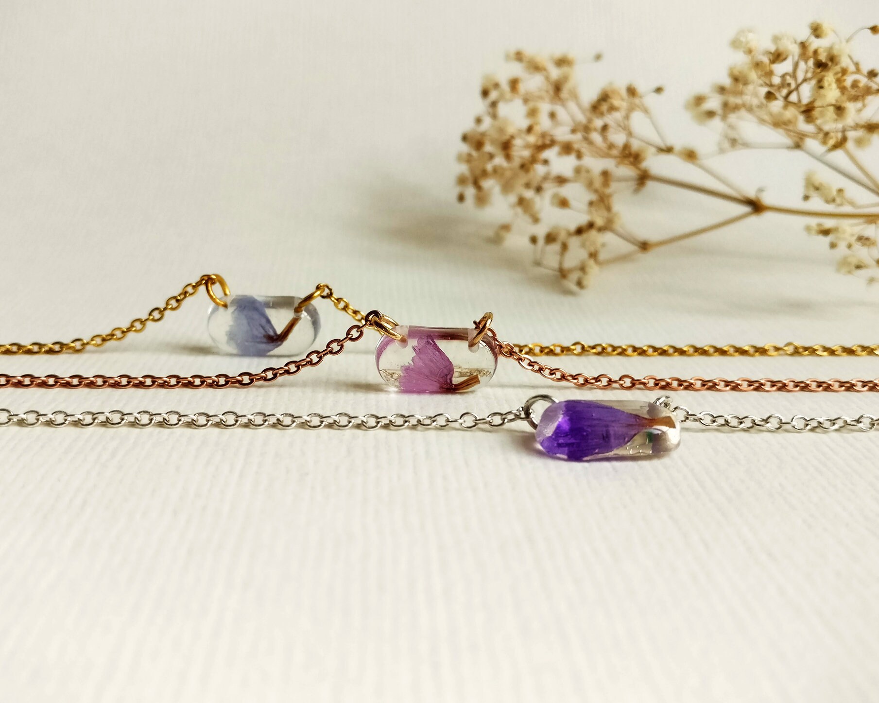 Dried Lavender Necklace Small Pressed Flower Jewelry Personalized