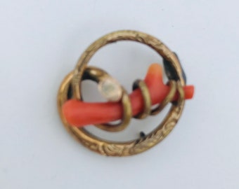 9 Karat Gold and Red Coral Baby Charm