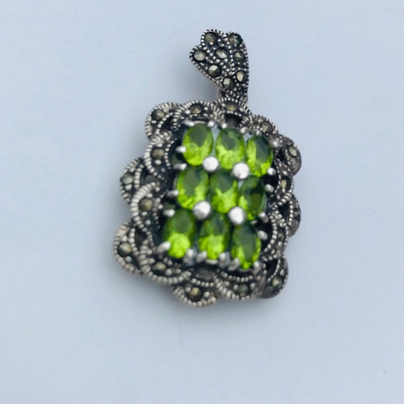 Sterling Marcasite Peridot Pendant - image 7