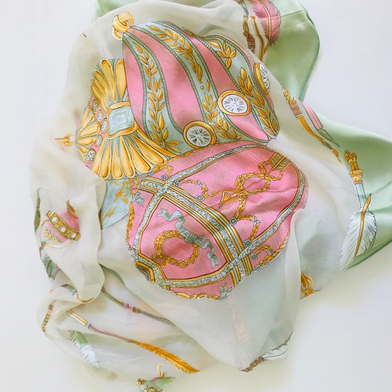 Vintage Scarf, Tissue Scarf, Faberge Egg, Pastel … - image 6