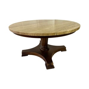 Travertine Coffee Table, Midcentury Modern Home Decor, Circle Cocktail Table, Pedestal Table, Marble Table