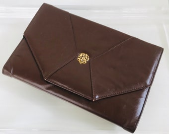 Vintage Monogrammed Clutch Crossbody 1970s Leather Handbag