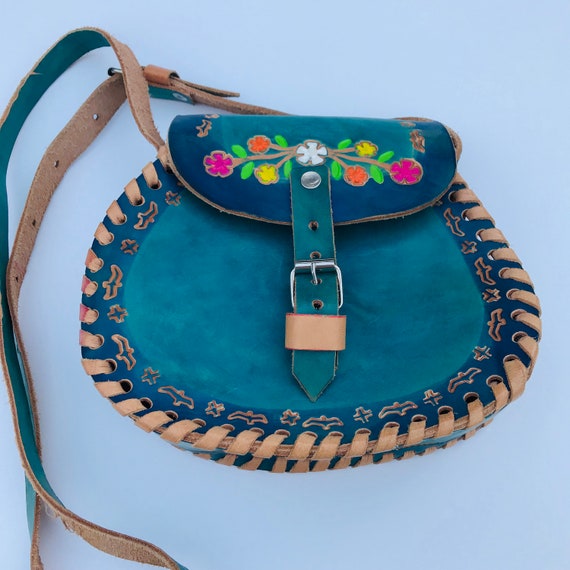 Vintage Hand Tooled Leather Bag: 1960s Floral Whipstitch  display picture 3