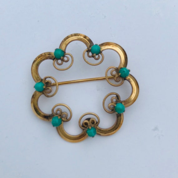 Vintage Circle Brooch, Aventurine, Aqua, Sterling… - image 3