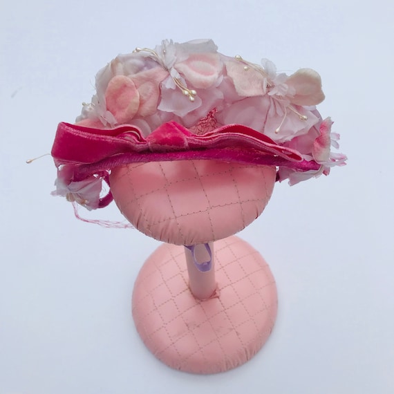 Vintage Hat, Fascinator, Headband, Pink Velvet Rib