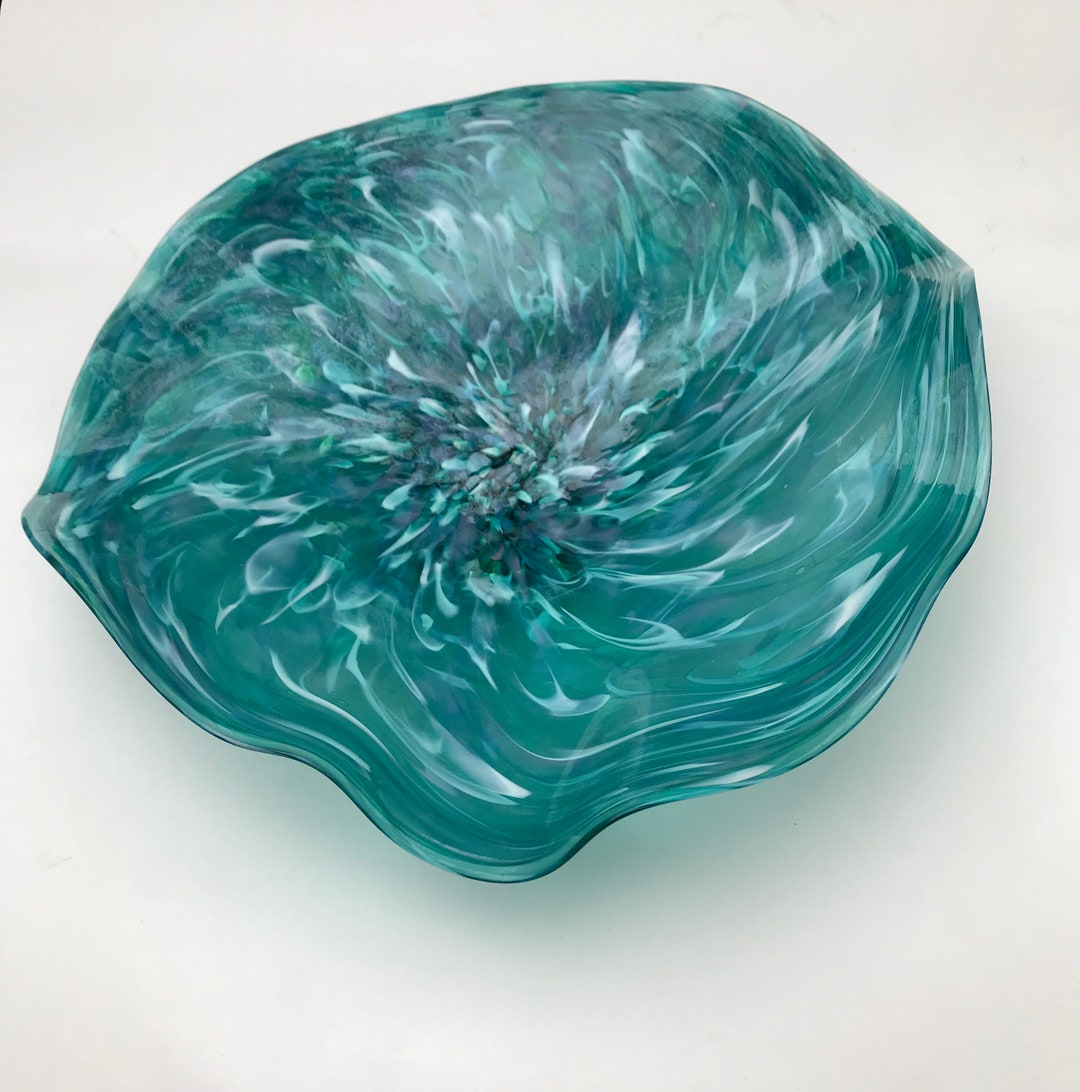 Large Art Glass, Confetti Glass, Centerpiece Bowl, Fluted Bowl