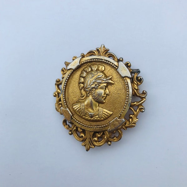 Signed Florenza, Roman Soldier, Centurion, Victorian Revival, Medallion, Medal, Necklace Pendant, Valentine's day Gift, Birthday Gift