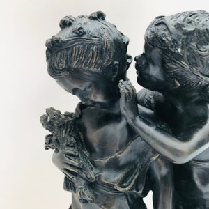 Bronze Sculpture, After Moreau, Statue, &quot;Secret&quot; Children, Boy, Girl, Mother&#39;s Day Gift, Double Figure Bronze