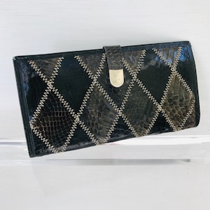 Vintage 1970er Jahre Clutch / Geldbörse, Schlangenleder Patchwork, Diamanten, Geldbörse, Geschenk