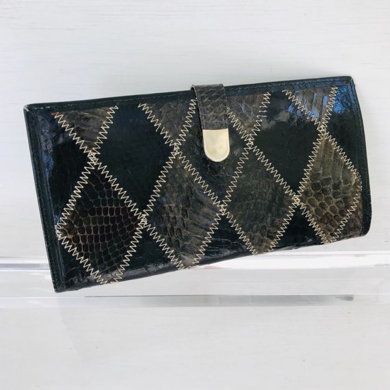 Vintage 1970s Clutch / Wallet, Snakeskin Patchwor… - image 1