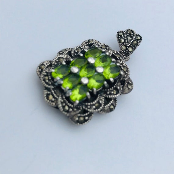 Sterling Marcasite Peridot Pendant - image 1