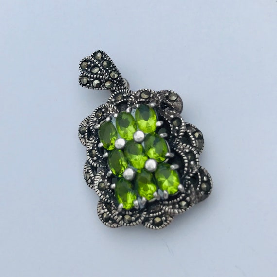 Sterling Marcasite Peridot Pendant - image 5