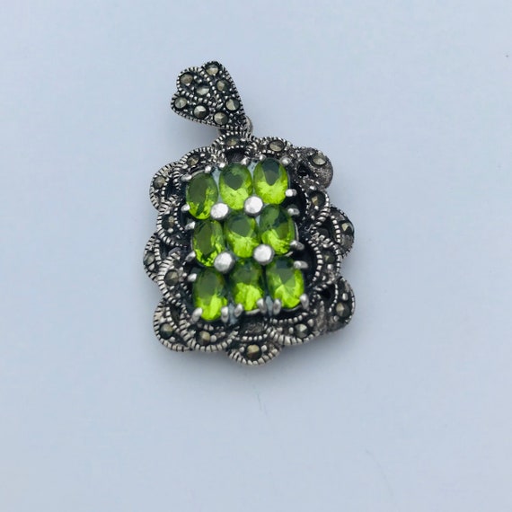 Sterling Marcasite Peridot Pendant - image 8