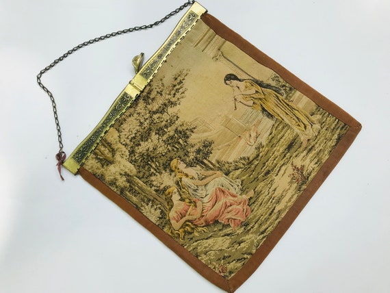 Vintage Tapestry Bag Allegorical Scene
