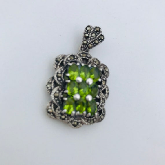 Sterling Marcasite Peridot Pendant - image 3