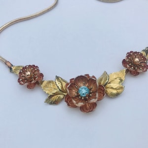 Vintage Floral Choker, Vintage Necklace, Aquamarine, Midcentury Modern, Snake Chain, Something Blue, Bride, Bridal, Party, Gift