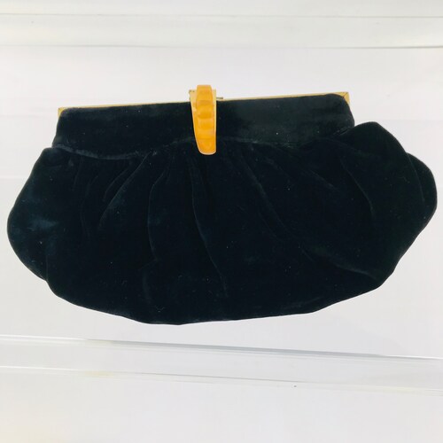 Antique Art Deco shops Velvet Evening Bag with Bakelite Clasp, Modernist Clutch, 1930s, 1940s