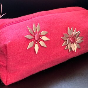 Denim Cosmetic Bag With Sew On Beaded Flowers