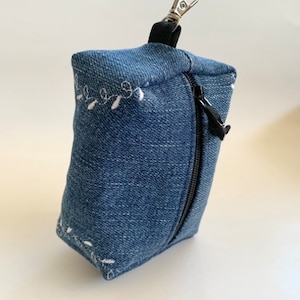 Tiny denim boxy pouch with embroidery
