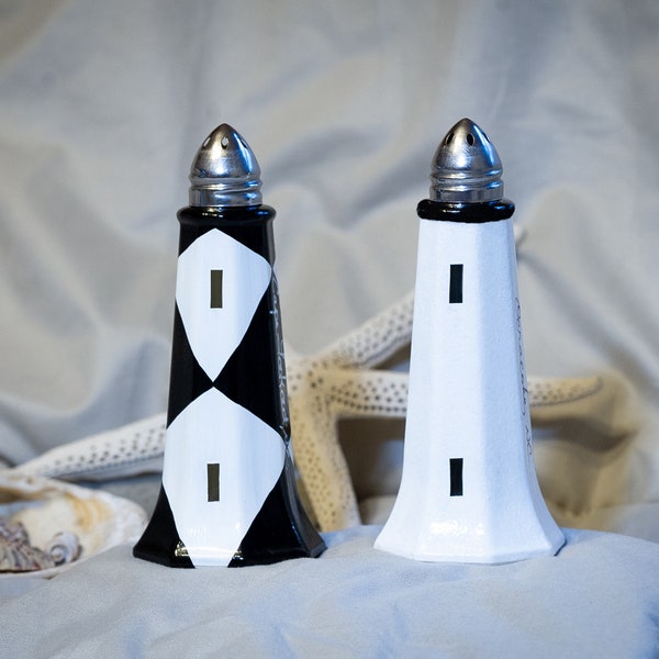 North Carolina Lighthouse Salt and Pepper Shakers - Cape Lookout/Ocracoke Pair - Hand Painted - Domestic Shipping Included!