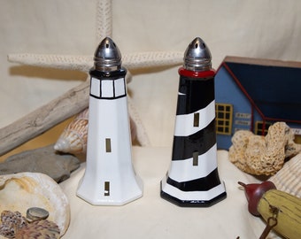 Florida Lighthouse Salt and Pepper Shakers - Amelia Island/St. Augustine Pair - Hand Painted - Domestic Shipping Included!