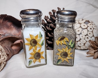 Sunflowers - Hand Painted Salt and Pepper Shaker Pair - Domestic Shipping Included!