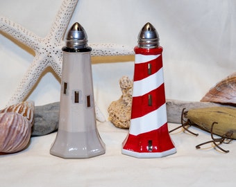 Michigan Lighthouse Salt and Pepper Shakers - Old Mackinac Point/White Shoal Pair - Hand Painted - Domestic Shipping Included!