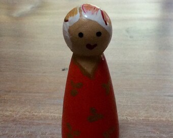 Hand painted wooden peg doll