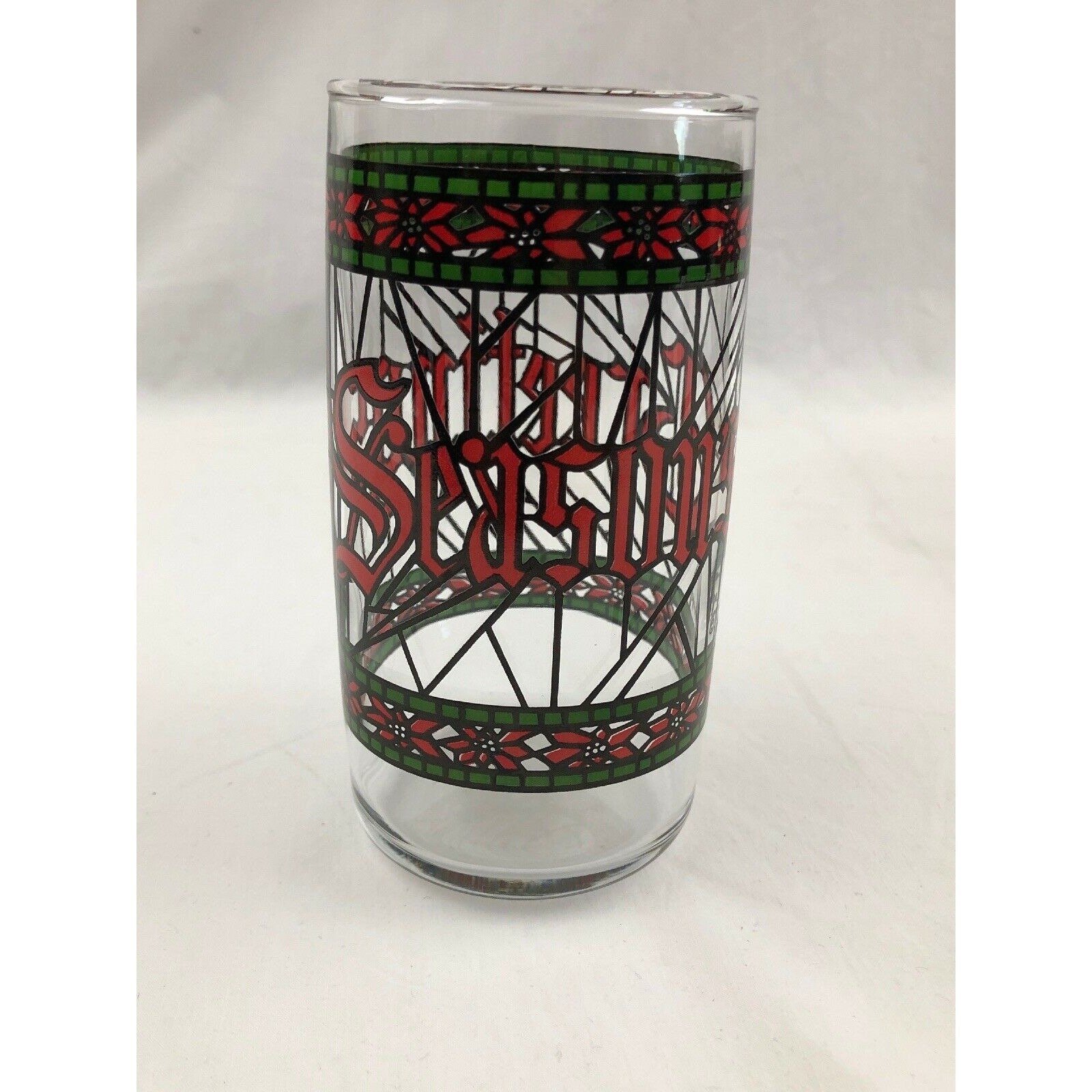 4 Houze Vintage Seasons Greetings Stained Glass Cups